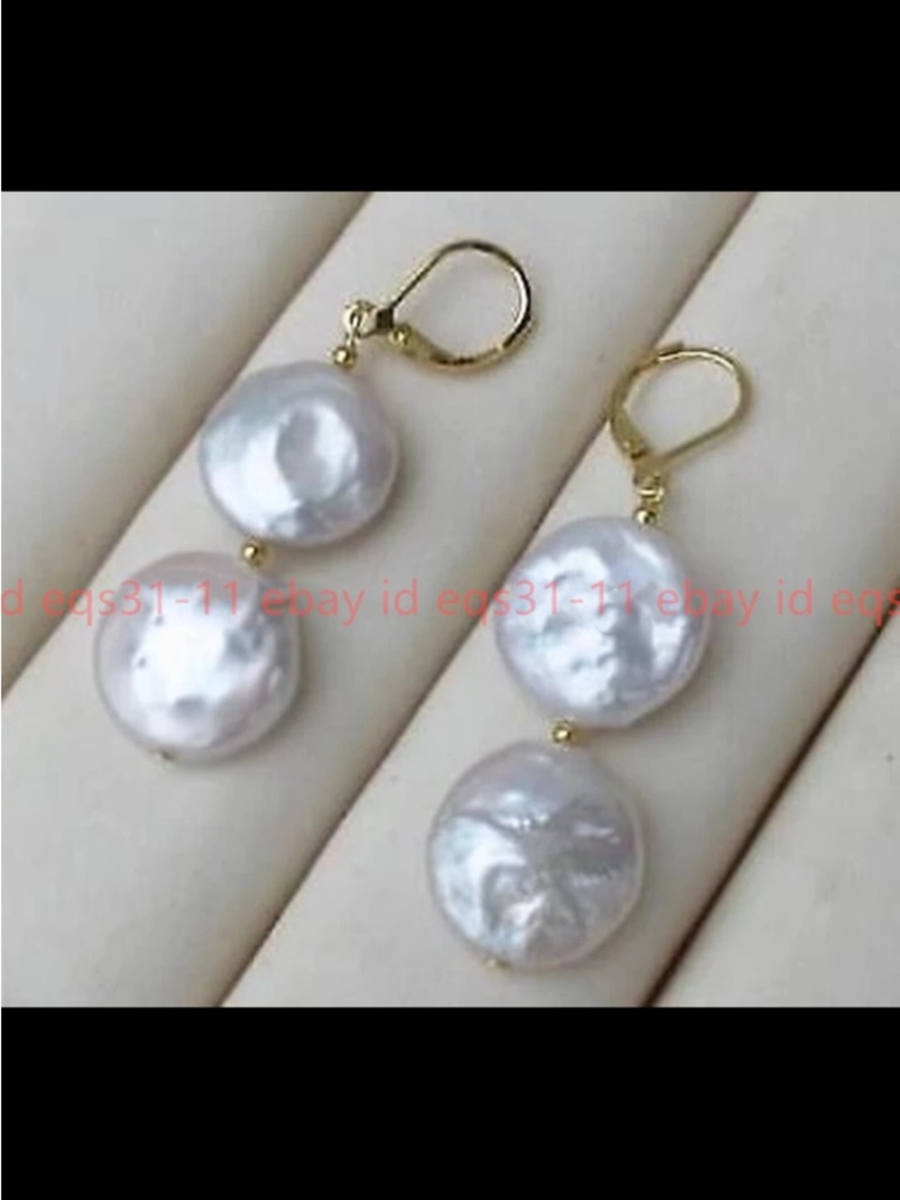 Freshwater Coin Pearl Drop Earrings in Iridescent Gold Hooks